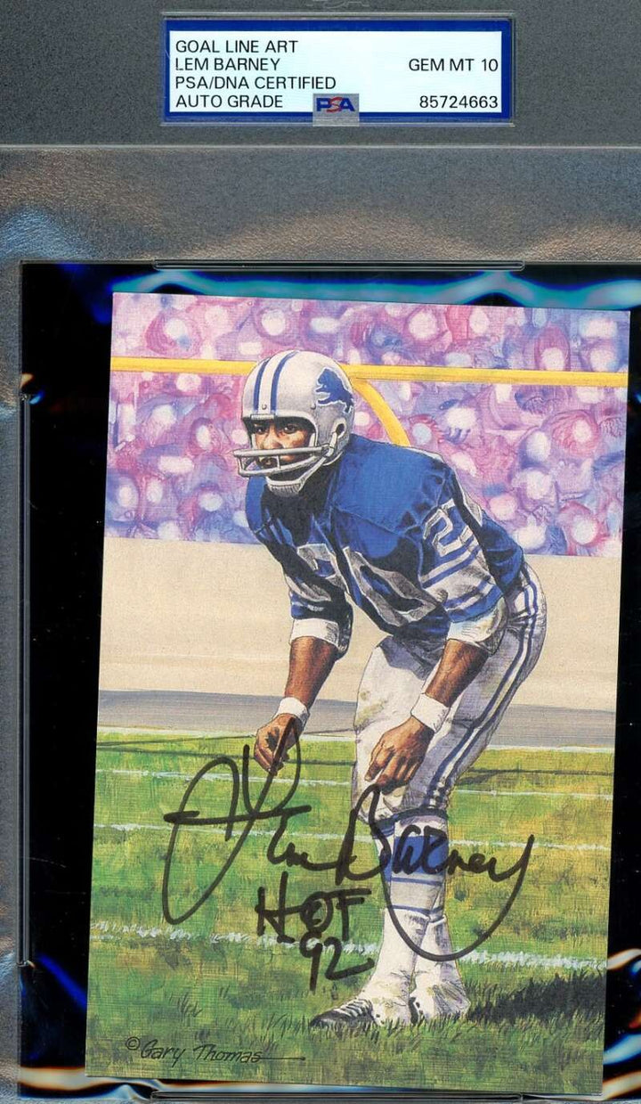 Lem Barney Gem Mint 10 PSA DNA Autograph Goal Line Art Card GLAC Signed HOF 92