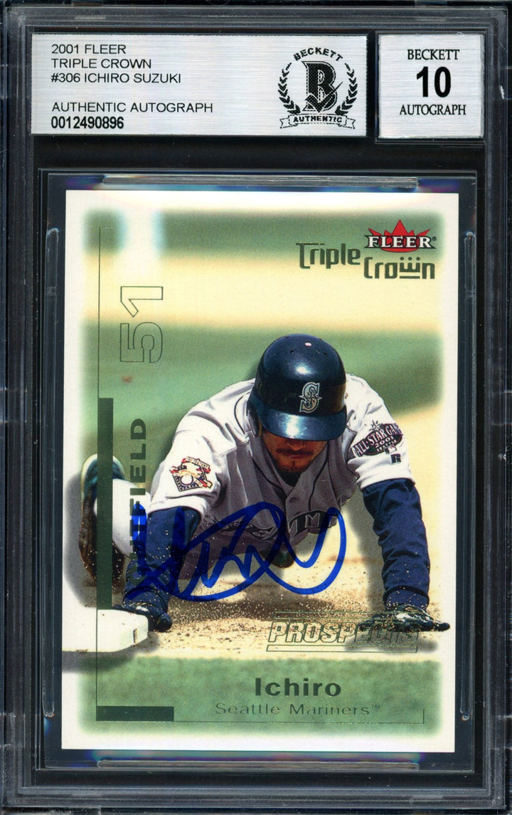 Ichiro Suzuki Signed 2001 Fleer Triple Crown RC 306 #2961/2999 Auto 10 Beckett