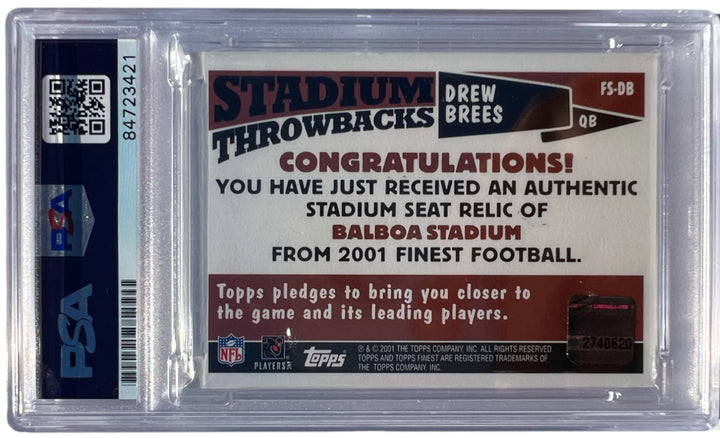 DREW BREES SIGNED 2001 TOPPS FINEST STADIUM ROOKIE CARD #FS-DB RC AUTO PSA/DNA