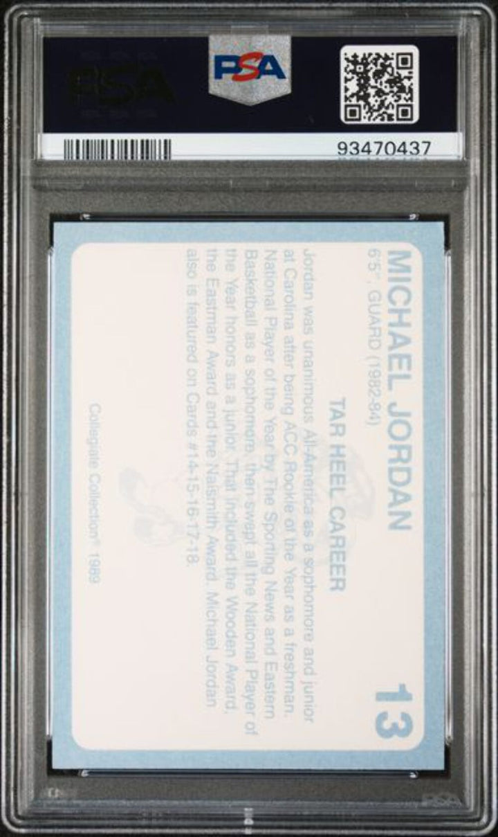 Graded 1989 Collegiate Collection Michael Jordan #13 Basketball Card PSA 10