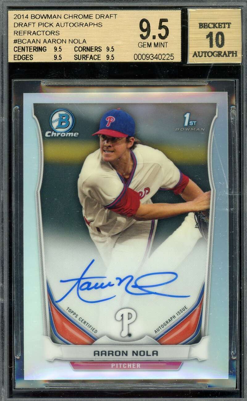 Aaron Nola Gem Mint 10 BAS Beckett Signed 2014 Bowman Chrome Rookie Autographed