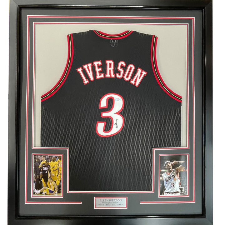 FRAMED Signed ALLEN IVERSON 35x39 Philadelphia Black Jersey JSA COA