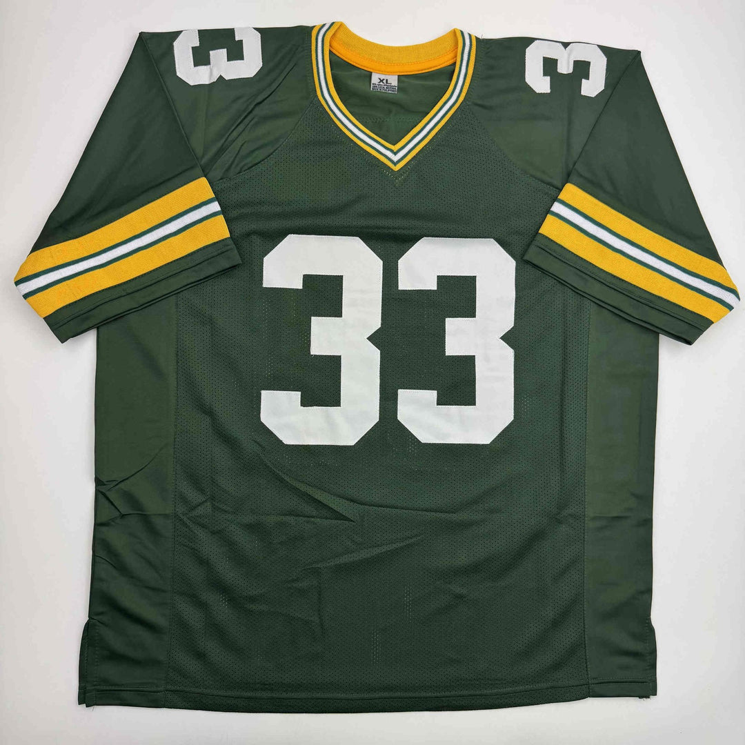 Autographed/Signed Aaron Jones Green Bay Green Football Jersey Beckett BAS COA