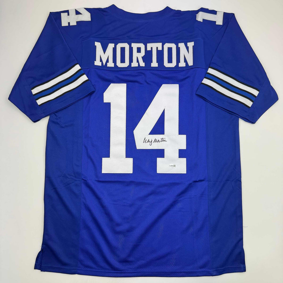 Autographed/Signed Craig Morton Dallas Blue Football Jersey JSA COA