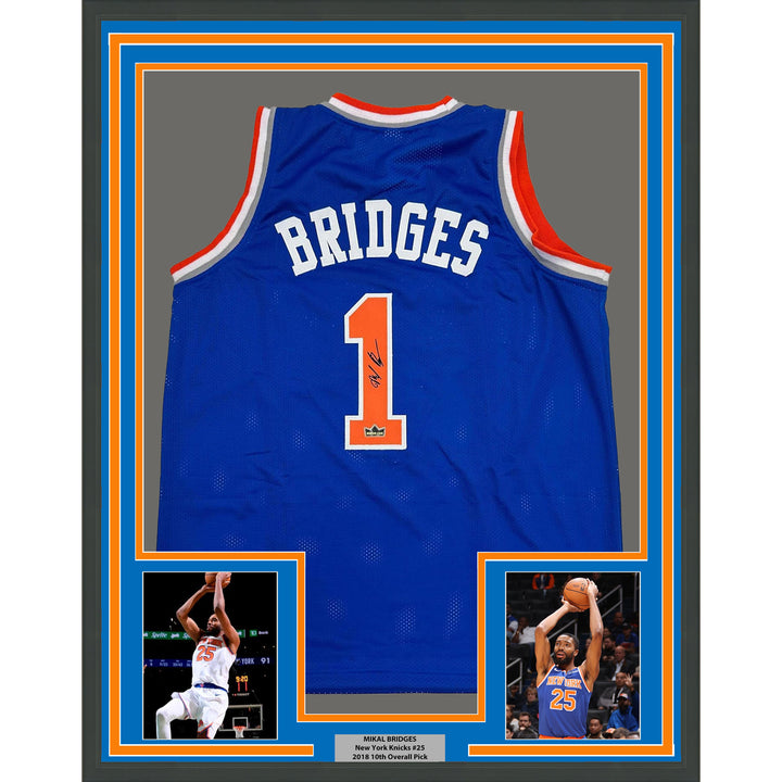 Framed Facsimile Autographed Mikal Bridges 35x39 Blue Reprint Laser Auto Jersey