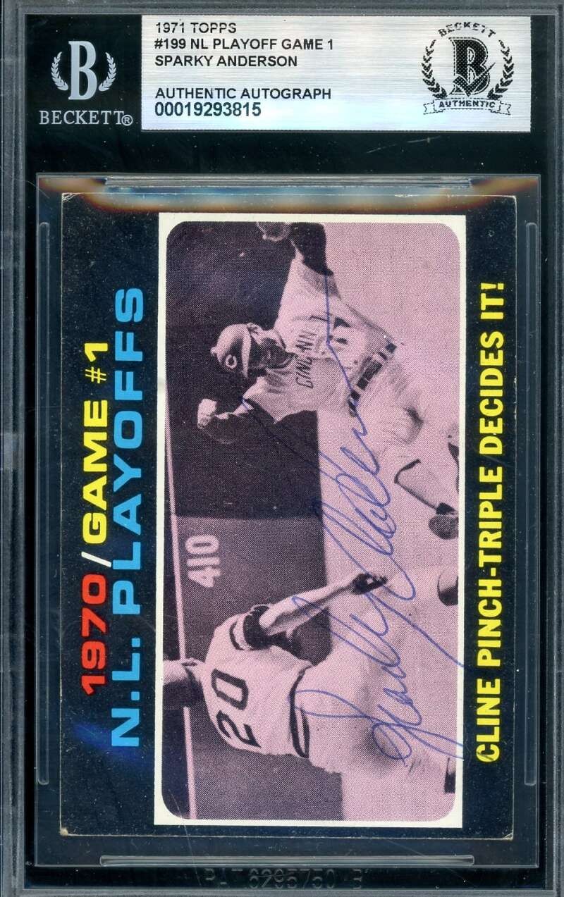 Sparky Anderson Beckett BAS Vintage Signed 1971 Topps 1970 Playoffs Autograph