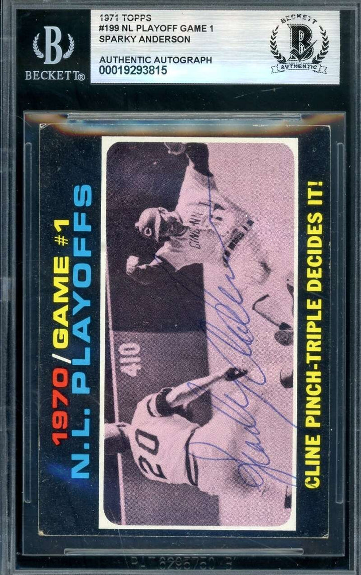 Sparky Anderson Beckett BAS Vintage Signed 1971 Topps 1970 Playoffs Autograph