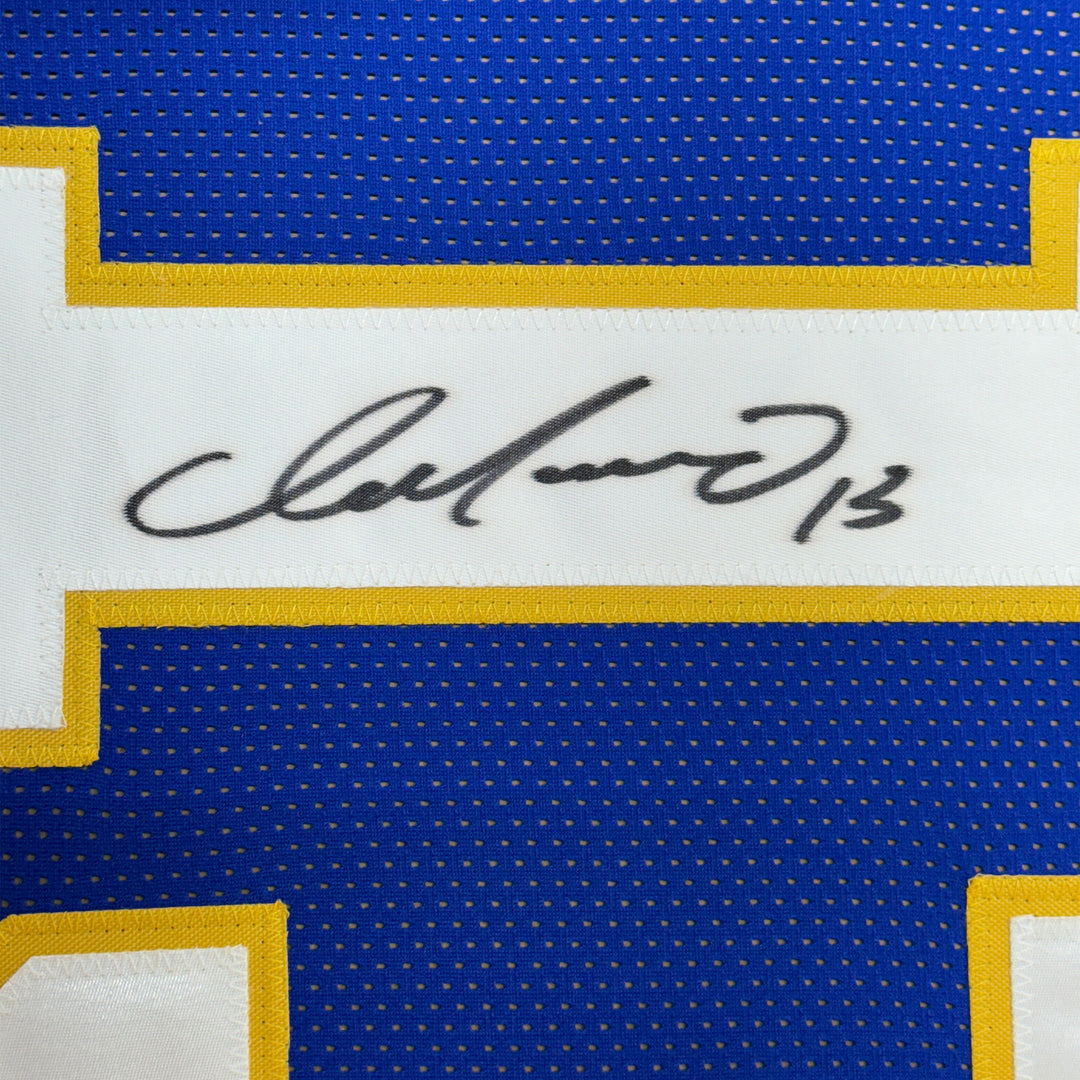 Framed Autographed/Signed Dan Marino 35x39 Blue College Jersey JSA COA