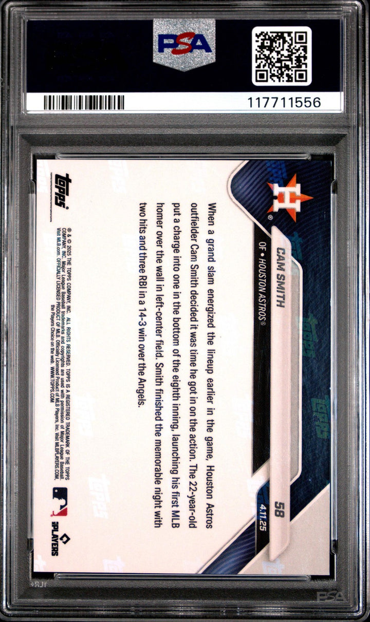 Graded 2025 Topps Now Cam Smith #58 Gold Foil /50 Rookie RC Baseball Card PSA 10