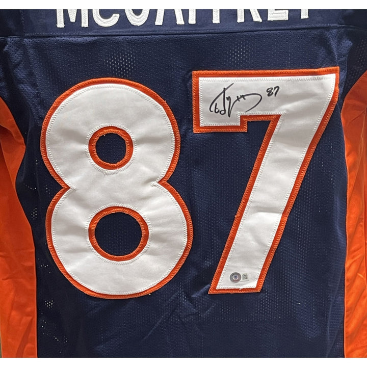 Ed McCaffrey Autographed/Signed Pro Style Jersey Navy Beckett 40250