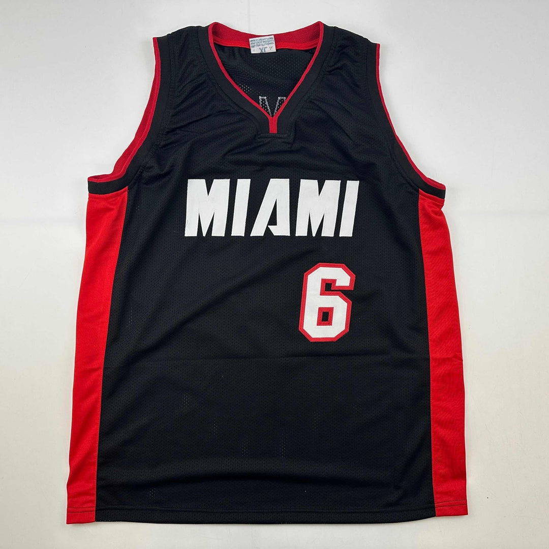 Facsimile Autographed LeBron James Miami Black Reprint Laser Auto Jersey Mens XL