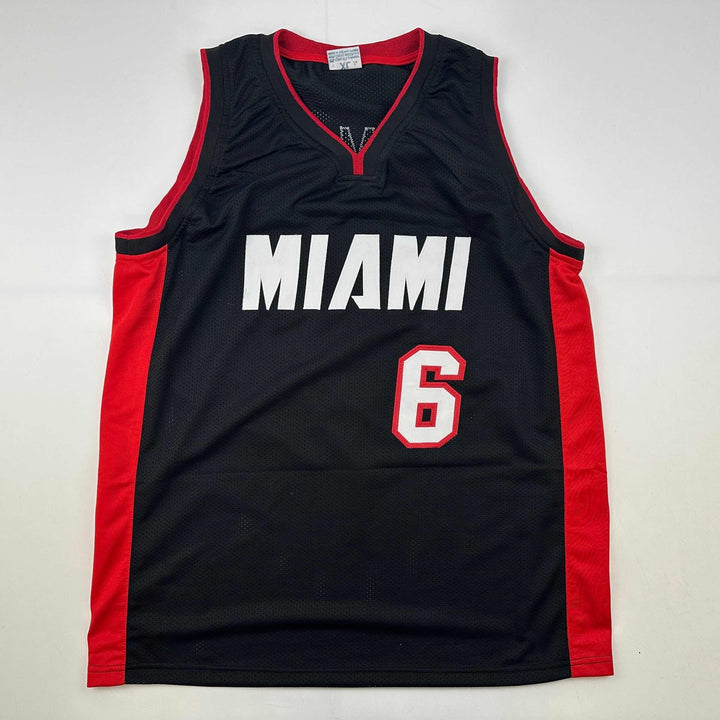 Facsimile Autographed LeBron James Miami Black Reprint Laser Auto Jersey Mens XL