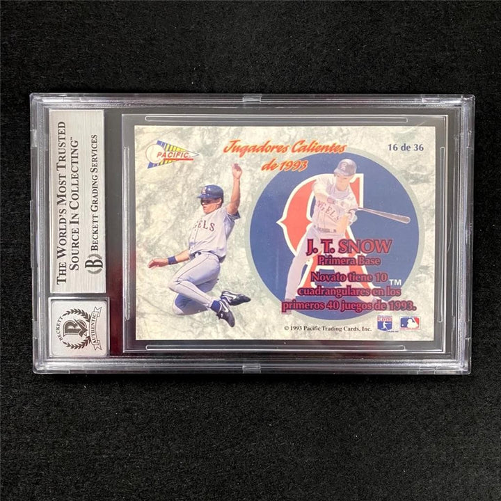 J.T Snow signed 1993 Pacific Calientes #16 rookie card rc ~ Beckett BAS 10 Auto