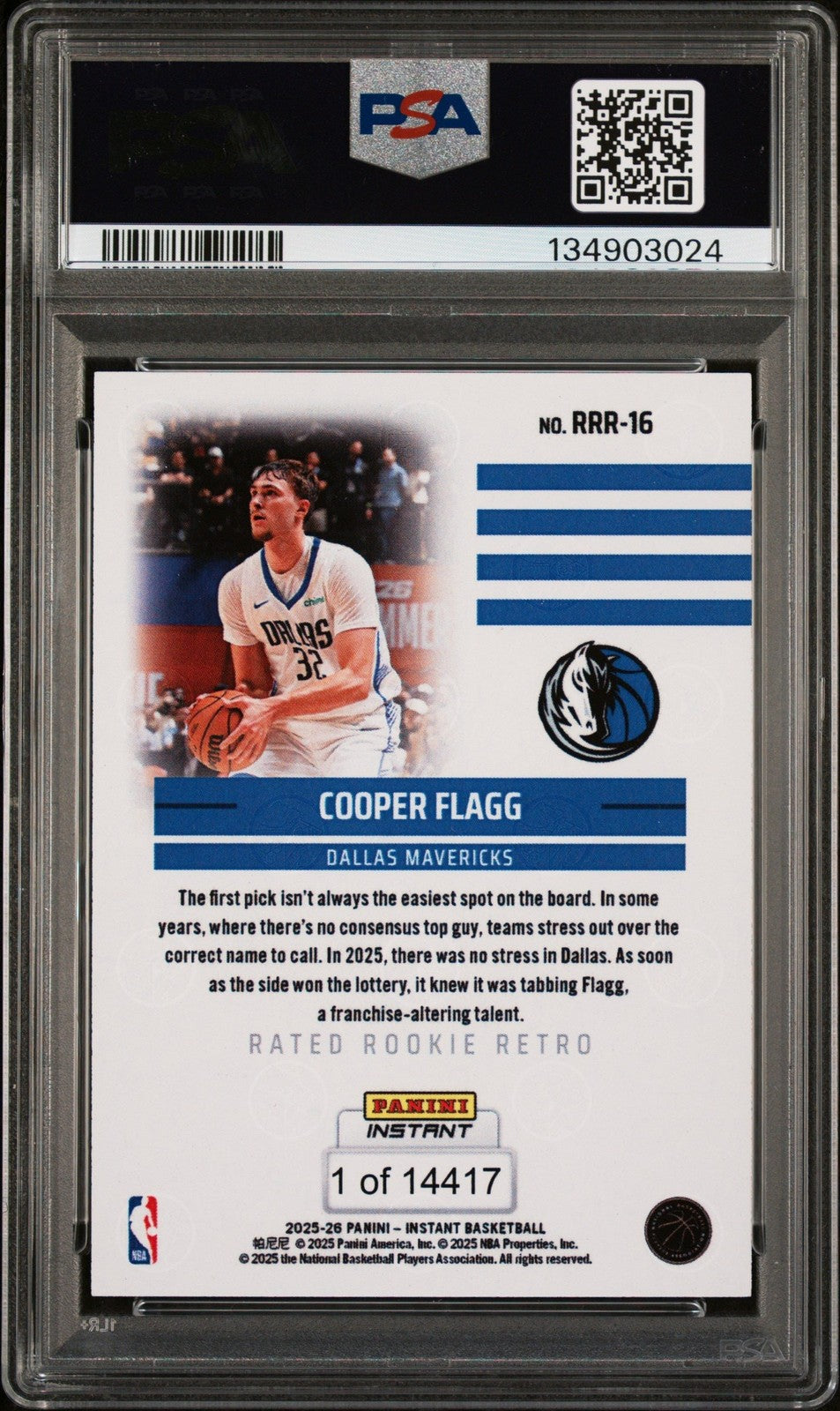 Graded 2025 Panini Instant Cooper Flagg #RRR16 Rated RC Retro Card PSA 10