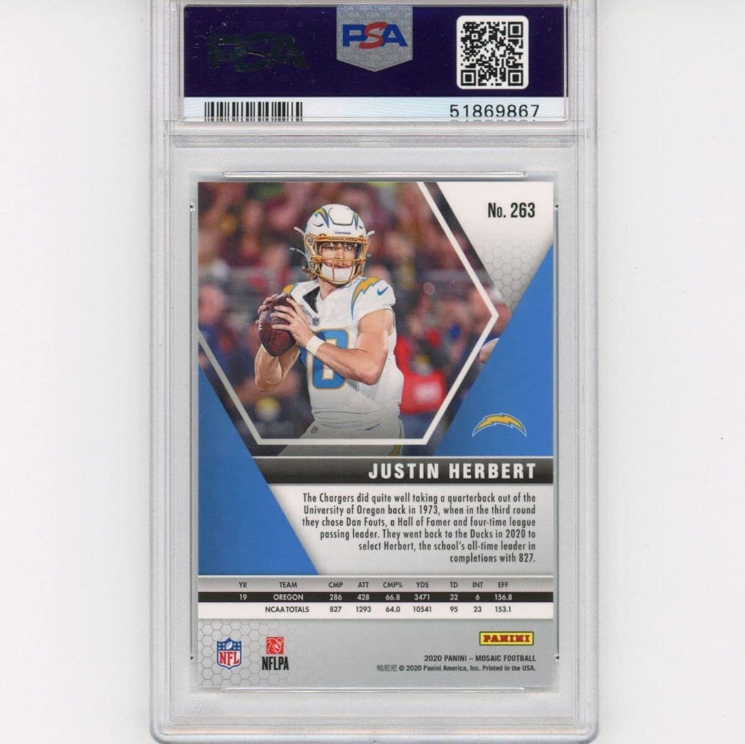 Graded 2020 Panini Mosaic JUSTIN HERBERT #263 Rookie Football Card PSA 10 Mint