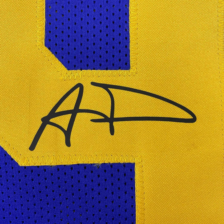 Framed Facsimile Autographed Aaron Donald 33x42 Blue Retro Reprint Laser Jersey