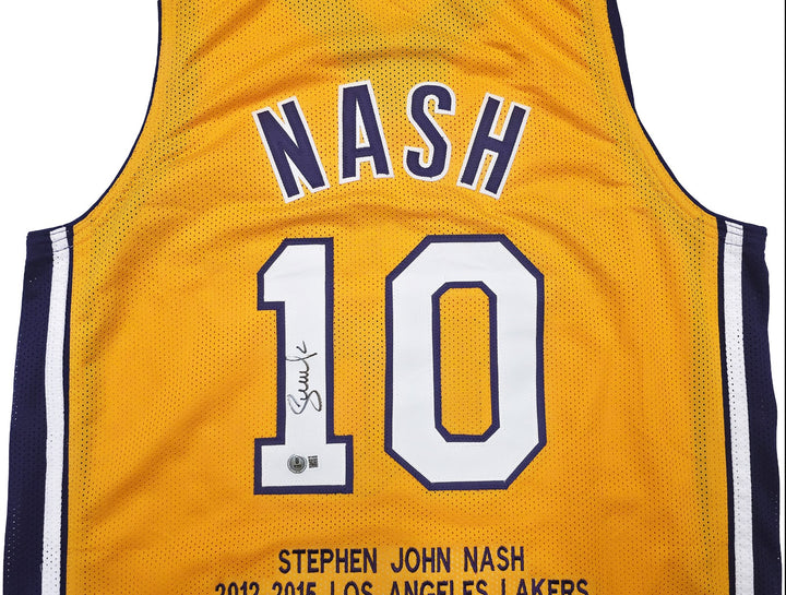 Los Angeles Lakers Steve Nash Autographed Signed Gold Stat Jersey Beckett Wit