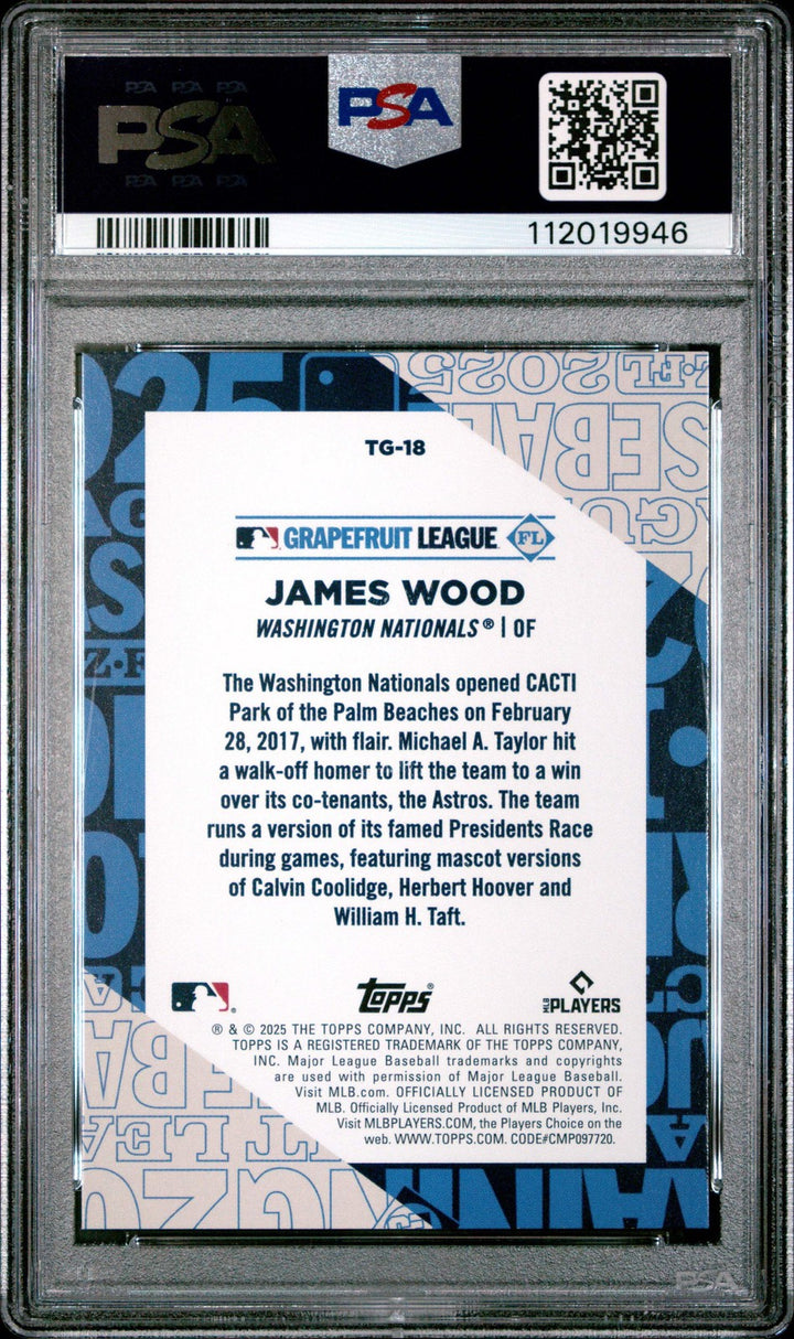 Graded 2025 Topps James Wood #TG18 Training Grounds Rookie RC Card PSA 10 Mint