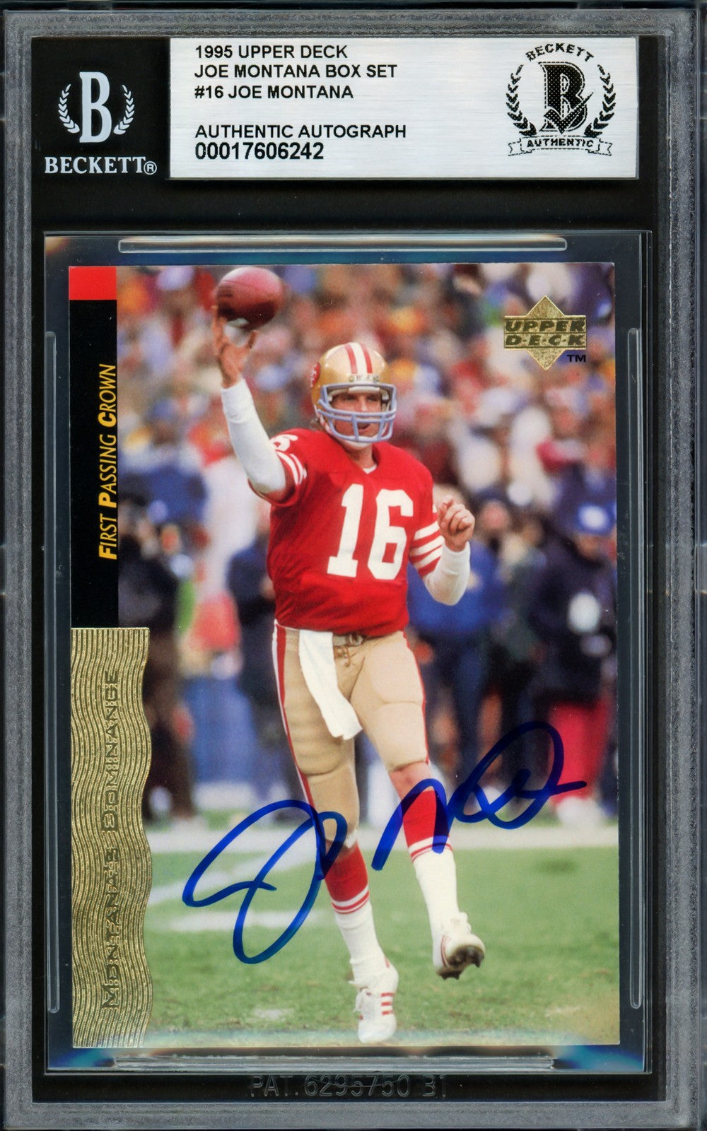 Joe Montana Signed 1995 Upper Deck Card 16 San Francisco 49ers Beckett #17606242