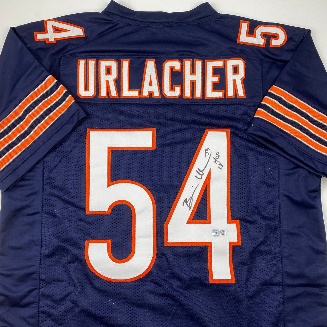 Autographed/Signed Brian Urlacher HOF 18 Chicago Blue Jersey Beckett COA