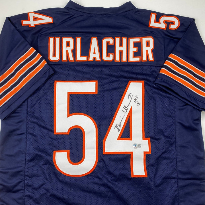 Autographed/Signed Brian Urlacher HOF 18 Chicago Blue Jersey Beckett COA