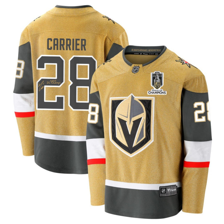 William Carrier Signed Vegas Golden Knights Gold Jersey Inscribed Champs IGM COA