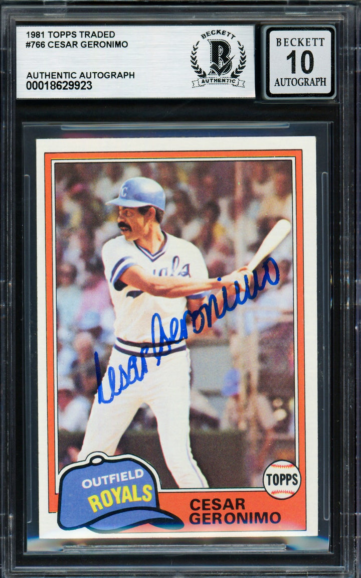 Cesar Geronimo Auto 1981 Topps Traded Card 766 Royals Auto 10 Beckett #18629923