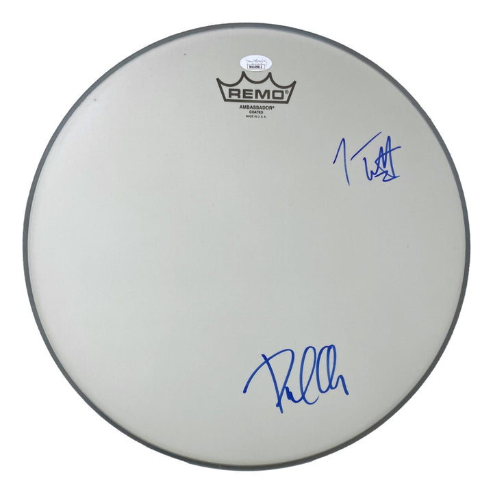 Joe Elliott Phil Collen Def Leppard Signed 15" Flt Gray Remo Drum Head JSA Holo