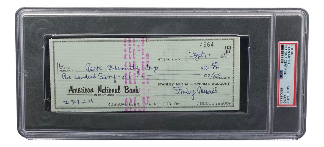 Stan Musial St. Louis Cardinals Signed  Bank Check PSA/DNA 85025566