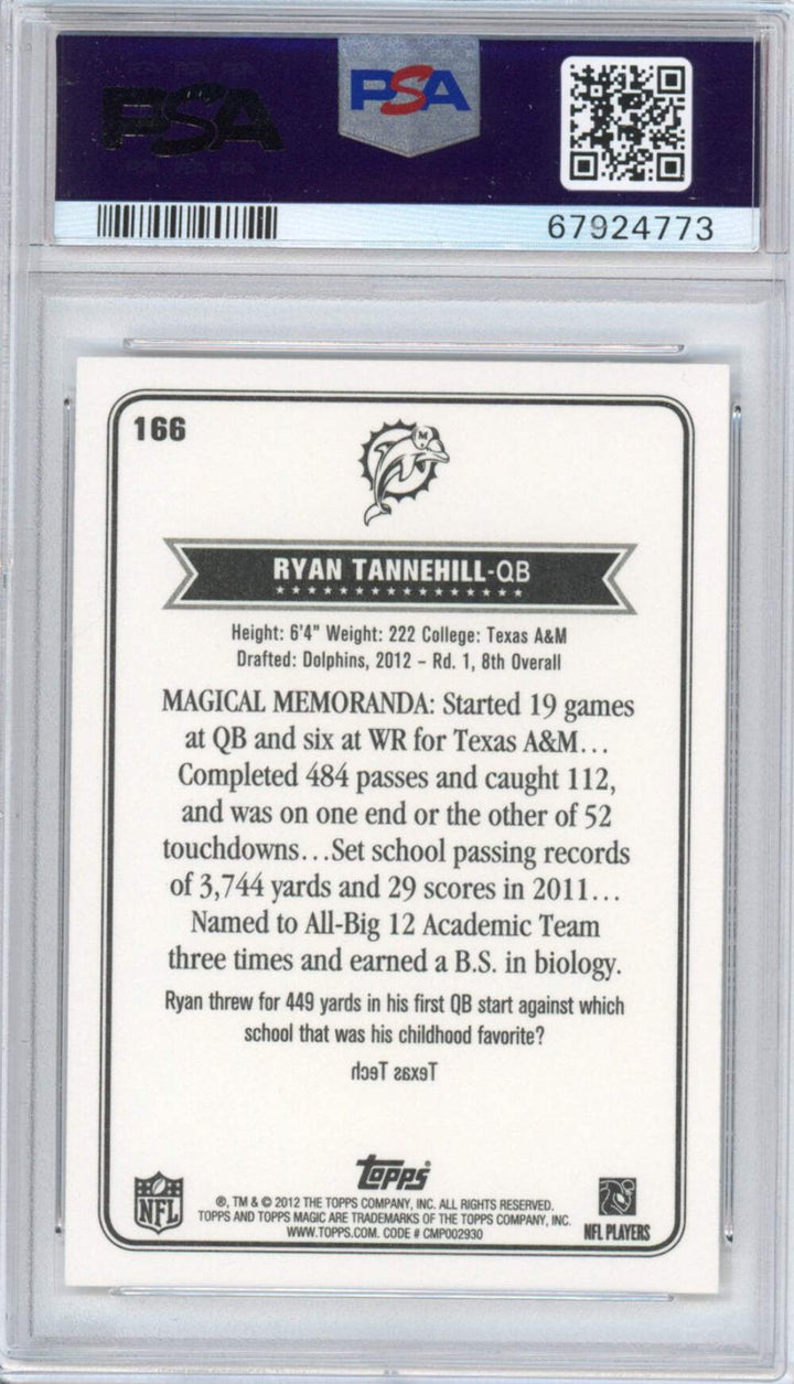 Graded 2012 Topps Magic Ryan Tannehill #166 Rookie RC Card PSA 10 Gem Mint