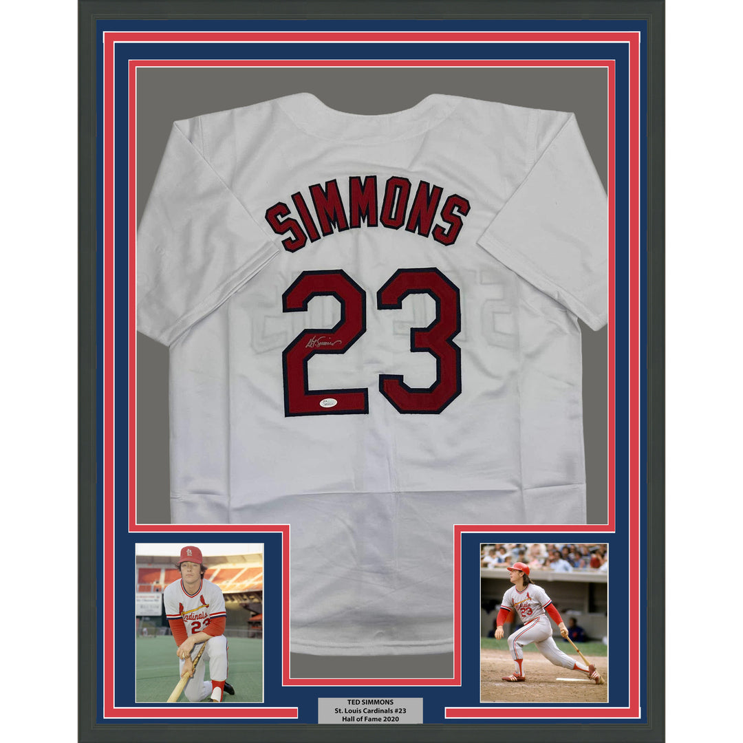 Framed Autographed/Signed Ted Simmons 35x39 St. Louis White Jersey JSA COA