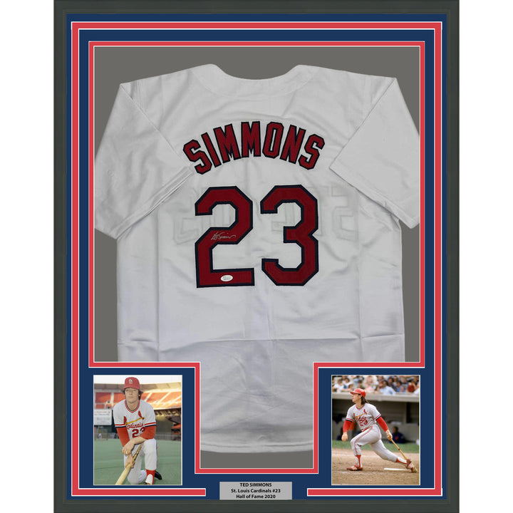 Framed Autographed/Signed Ted Simmons 35x39 St. Louis White Jersey JSA COA