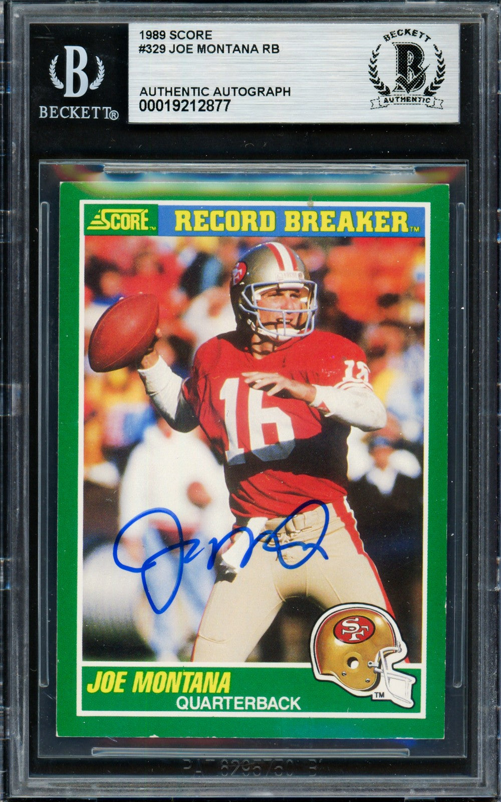 Joe Montana Signed 1989 Score Card 329 San Francisco 49ers Beckett