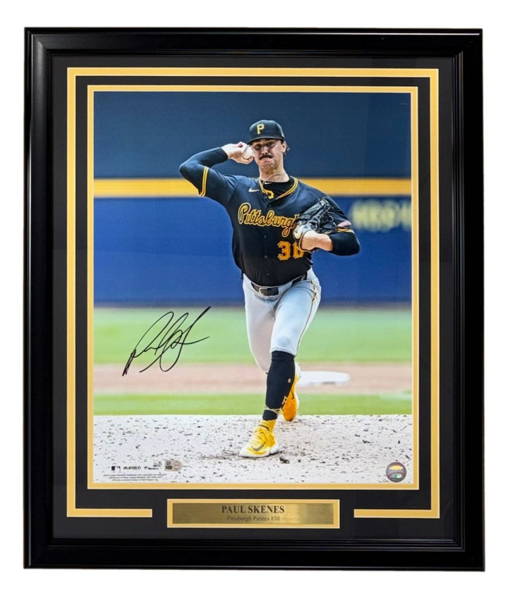 Paul Skenes Signed Framed 16x20 Pittsburgh Pirates Black Jersey Photo 2 MLB Holo