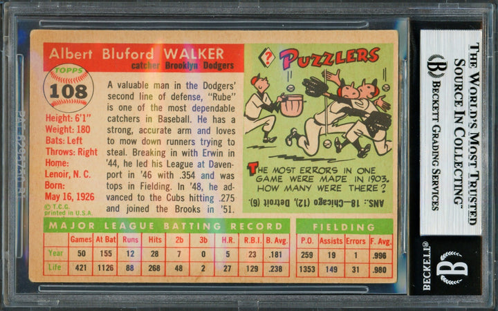 Rube Walker Signed 1955 Topps Card 108 Brooklyn Dodgers Beckett #18630030