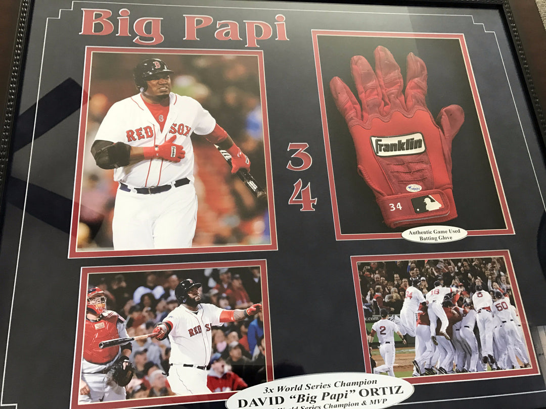 David Ortiz Game Used Batting Glove Framed COA Fanatics Red Sox Autograph 8x