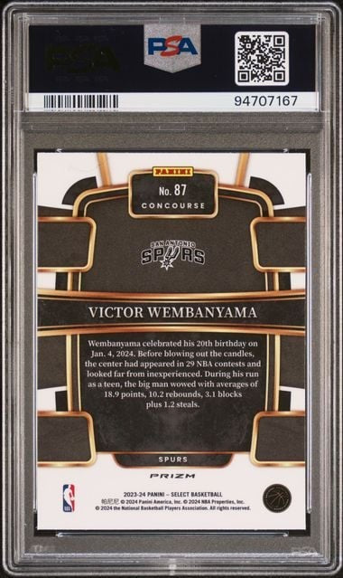 Graded 2023 Panini Select Victor Wembanyama #87 Blue Cracked Ice RC PSA 10