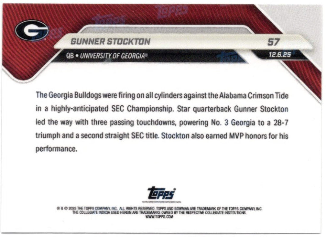 2025 Topps Bowman U Now Gunner Stockton #57 Gold Foil /50 Rookie Football Card