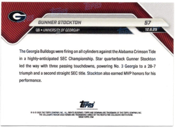2025 Topps Bowman U Now Gunner Stockton #57 Gold Foil /50 Rookie Football Card