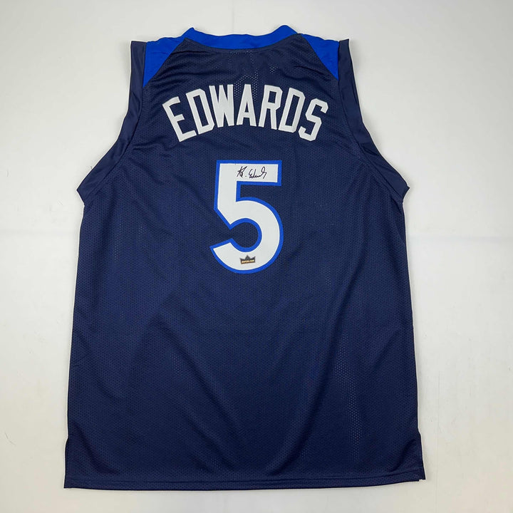 Facsimile Autographed Anthony Edwards Minnesota Blue Reprint Auto Jersey Mens XL