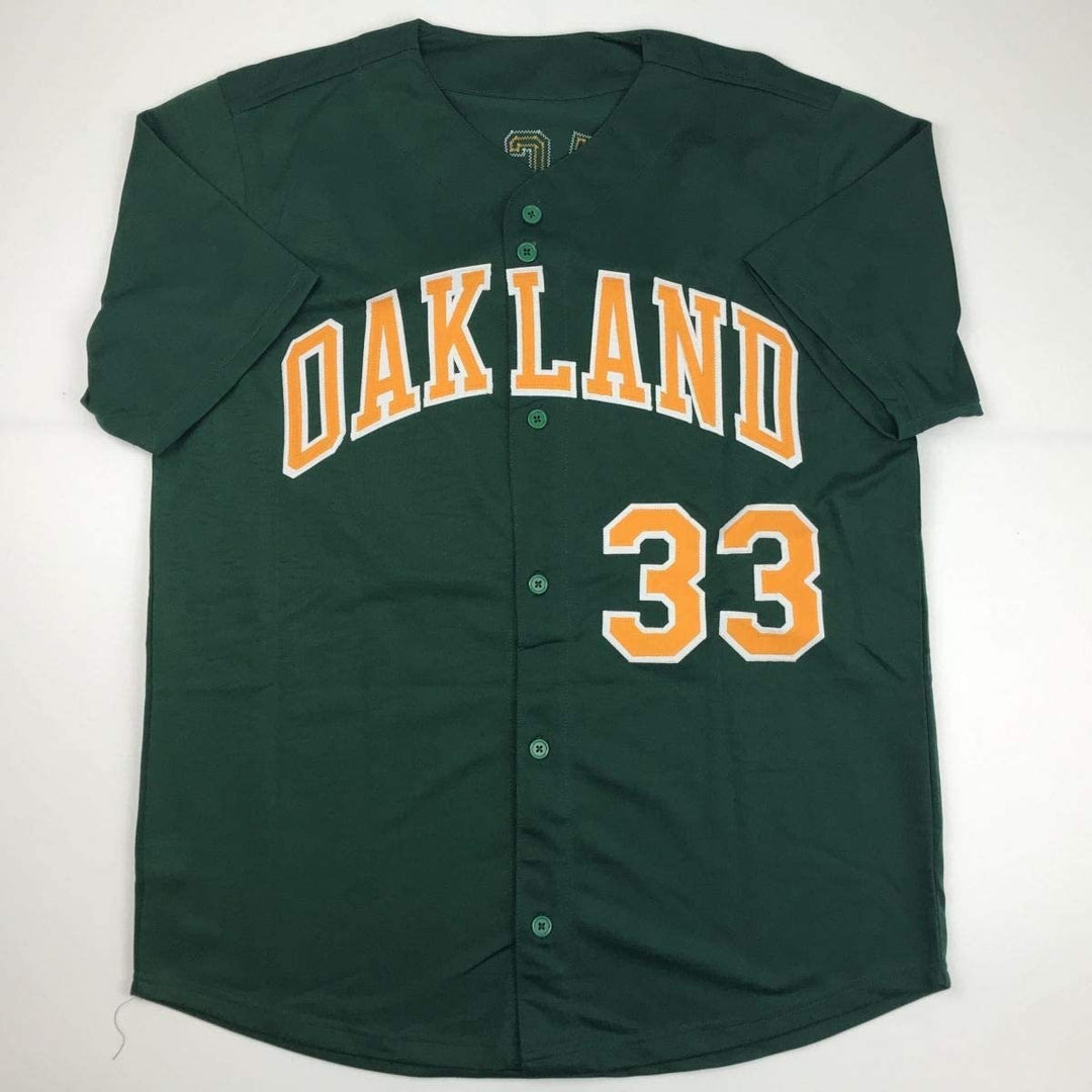 Autographed/Signed JOSE CANSECO Oakland Dark Green Jersey JSA COA Auto