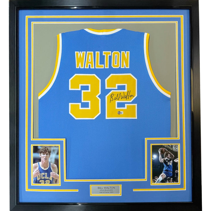 Framed Autographed/Signed Bill Walton 33x42 UCLA Blue College Jersey JSA COA