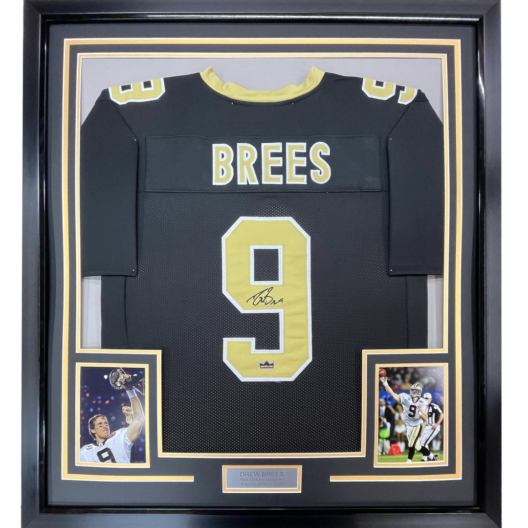 Framed Facsimile Autographed Drew Brees 33x42 Black Reprint Laser Auto Jersey