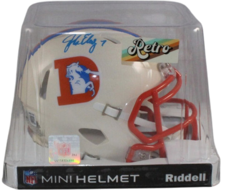 John Elway Autographed Denver Broncos Retro Mini Helmet Beckett Witness 55384