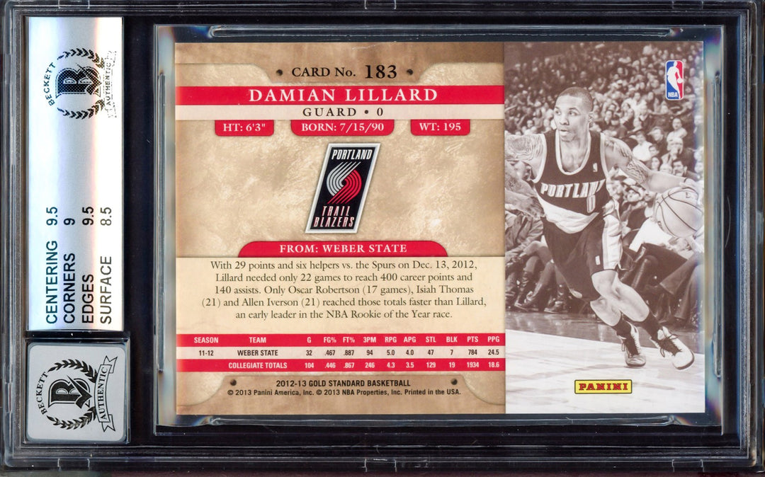 Damian Lillard Auto 2012-13 Panini Gold Standard Platinum RC 183 BGS 9 Sig10 /10