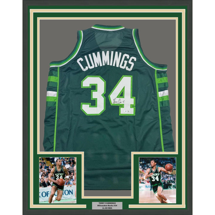 Framed Autographed/Signed Terry Cummings 35x39 Milwaukee Green Jersey COA