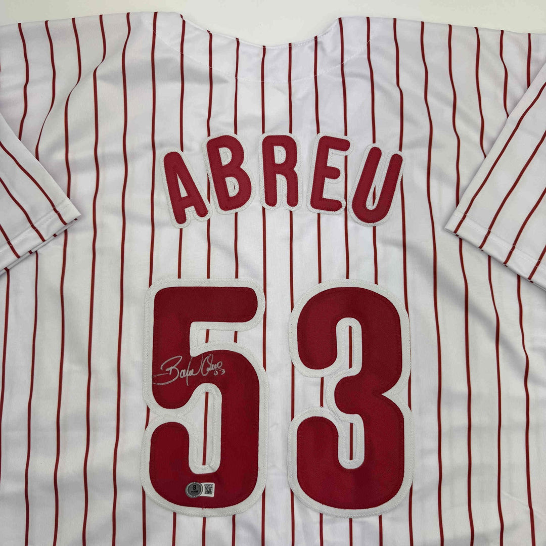 Autographed/Signed Bobby Abreu Philadelphia Pinstripe Jersey Beckett BAS COA