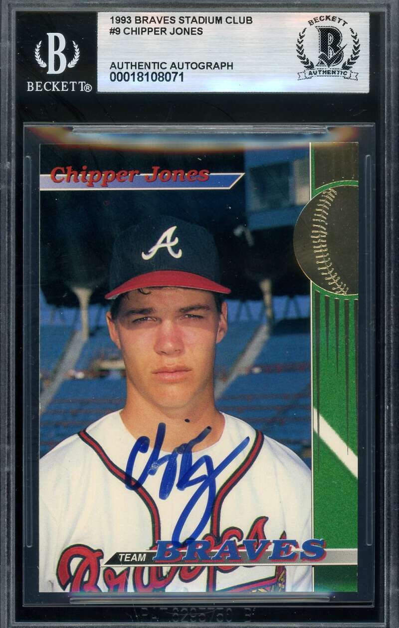 Chipper Jones Beckett BAS Signed 1993 Topps Stadium Club Rookie Autographed