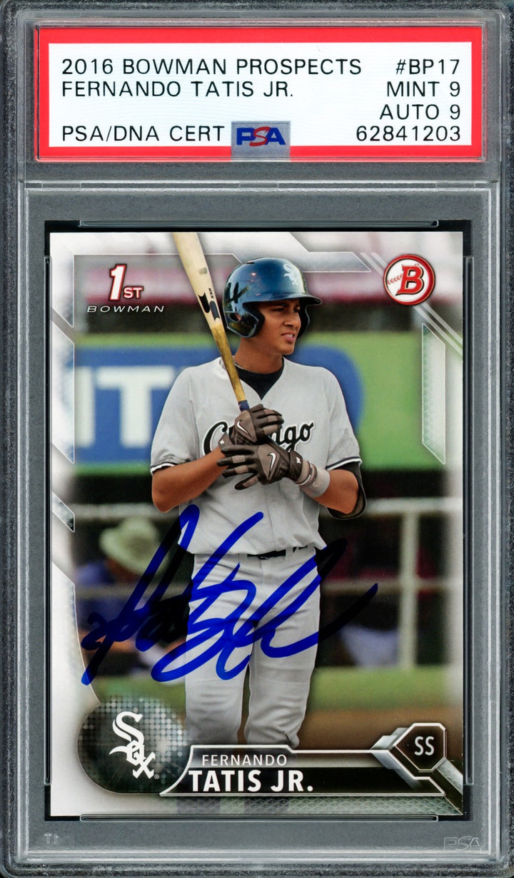 Fernando Tatis Jr Auto 2016 Bowman Prospects RC BP17 Padres PSA 9 Auto Mint 9