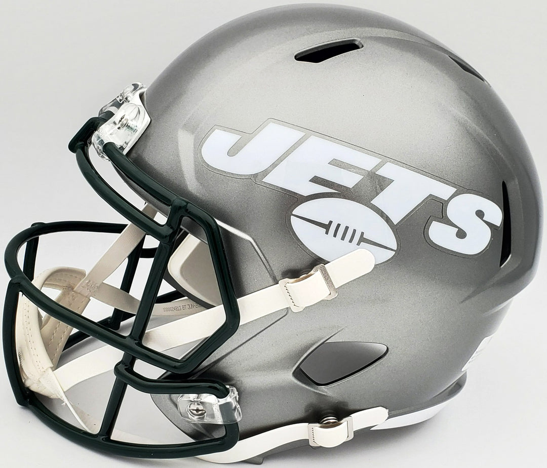 Zach Wilson Signed Jets Flash Silver Full Size Replica Speed Helmet Beckett